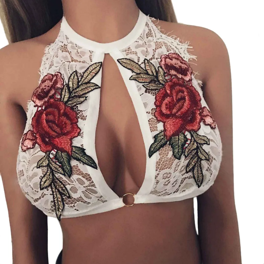 

Bra Women White Black Bra Sexy Lace Embroidered Appliques Floral Bralette Full Cup Bustier Top Bras tops mujer-30