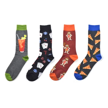 

2019 Newest Men's Combed Cotton Casual Skateboard Socks Pizza Guitar Fruit Juice Novelty Funny Party Socks Crazy Party Socks