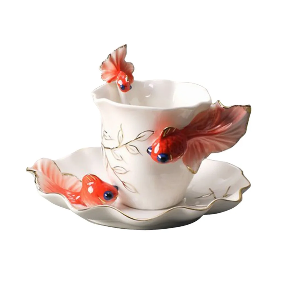 Creative tea cups Delicate Coffee Sets Goldfish Coffee cups Suit