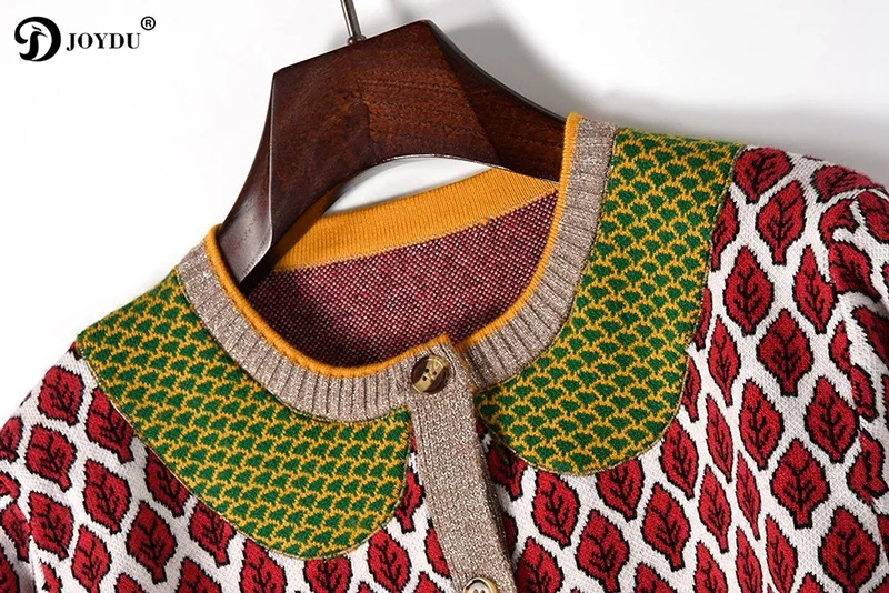 JOYDU, Подиумные кардиганы, осенний свитер для женщин, Роскошный дизайнерский жакет, длинный рукав, листья, деревья, вязаный узор, топы для женщин