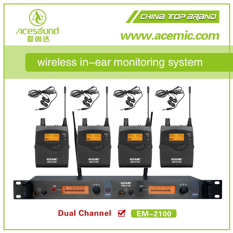 

ACEMIC EM-2100 Dual channel in-ear monitor system wireless microphone for stage performance church tour guide,4 receivers