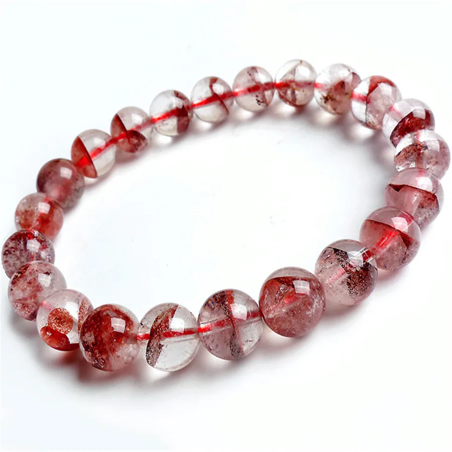 

Just One 8.5mm Natural Red Phantom Quartz Volcanic Ash Round Crystal Bead Stretch Charm Bracelets For Women Free Shipping