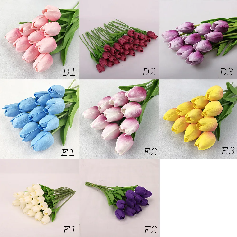 Flone 31pcs Artificial PU Mini Tulip Flower Branch Fake Flowers 34cm Real Touch Tulip Wedding Bridal Bouquet Home Decoraiton (50)