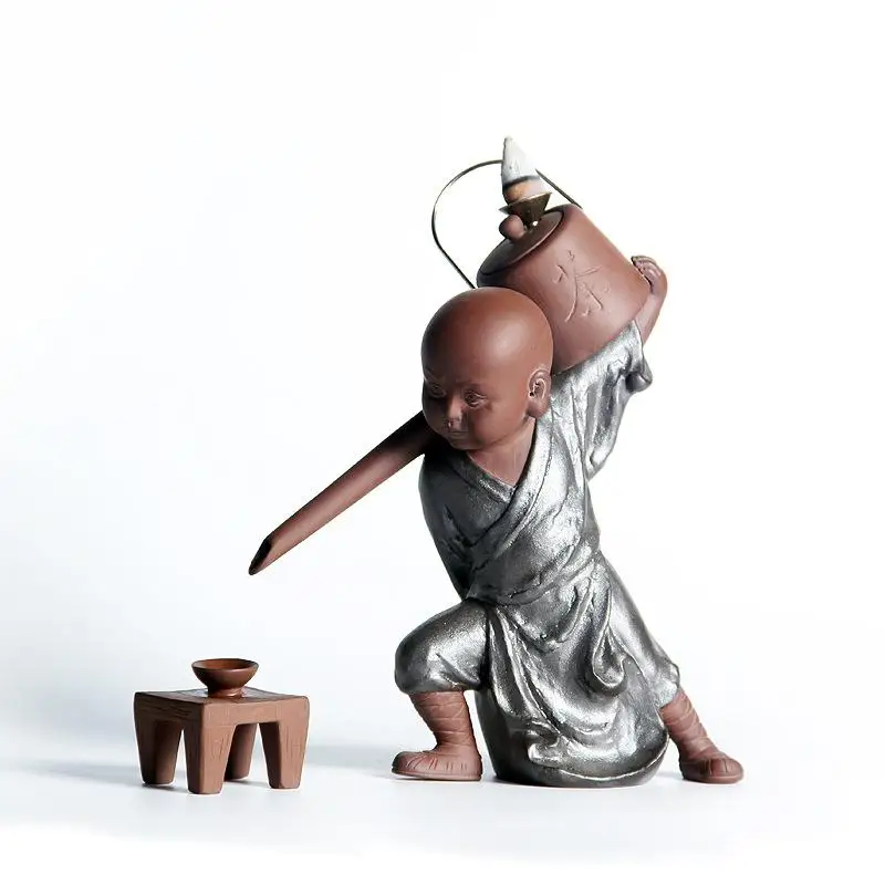 

Tea Art Long Mouth Pot Creative Ornaments Little Monk Backflow Incense Burner Incense Cone Sticks Holder Home Decor