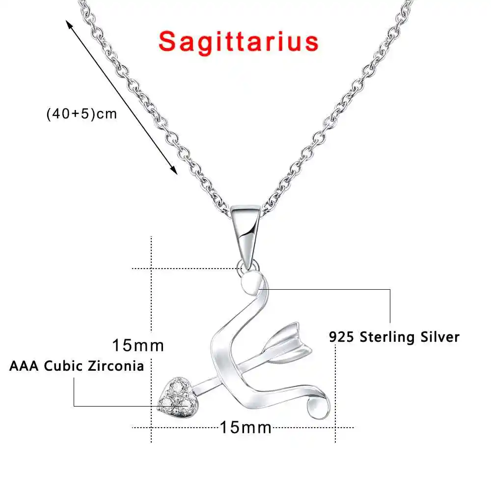 ZEMO, настоящее 925 пробы, серебряное ожерелье с 12 созвездиями, колье с кристаллами, знак зодиака, ожерелье для женщин, ожерелье с астрологией - Окраска металла: Sagittarius