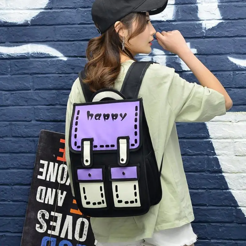 3D Jump Style Backpack 2D Drawing Cartoon Preppy Style Knapsack Travel Bag Women Backpack Teenager School Backpack