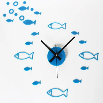 

Saat Clock Wall Clock Horloge Murale Reloj Duvar saati Cartoon Acrylic Digital Wall Clocks Watch Klok living room fish Home deco