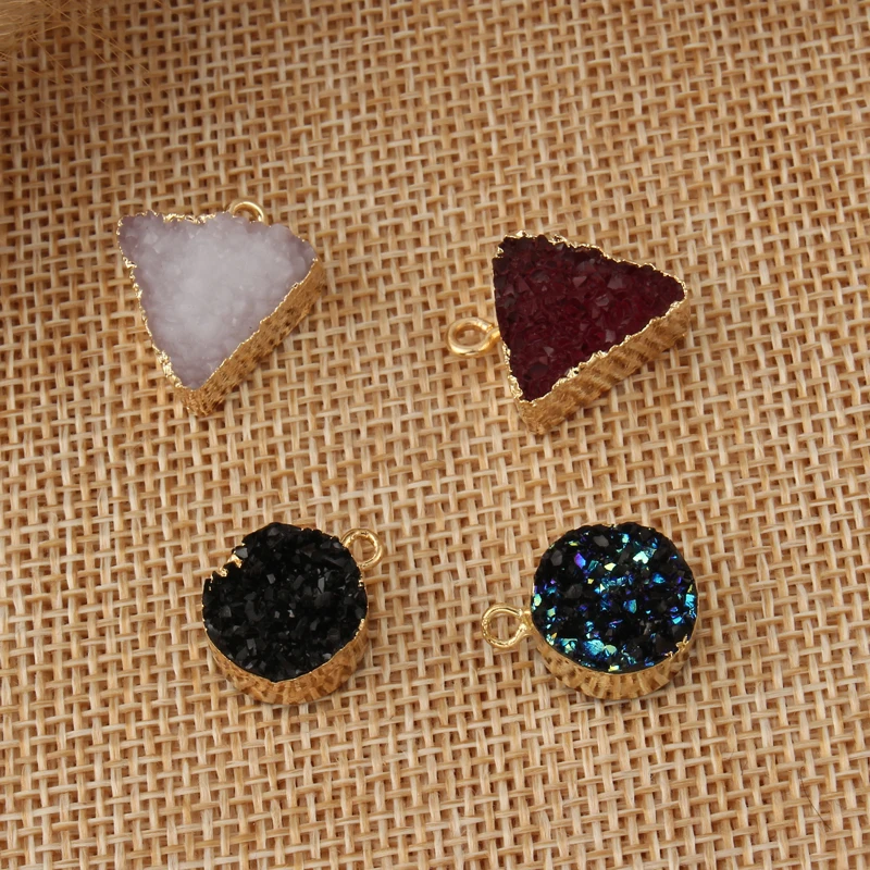 

2pcs Geometric Round Triangle Resin Stone Pendant Diy Carft Making Fake Druzy Necklace Earring Charm Findings hars sieraden make