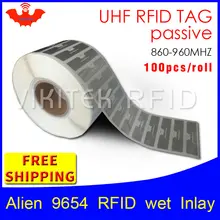 UHF RFID тег EPC 6C стикер Alien 9654 влажная инкрустация 915mhz868mhz860-960MHZ Higgs3 100 шт клейкая Пассивная RFID этикетка