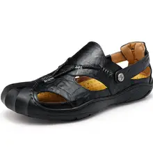 Большие размеры 38-46, новые летние пляжные мужские сандалии из натуральной кожи, мужские удобные сандалии мужские Нескользящие мягкие резиновые сандалии