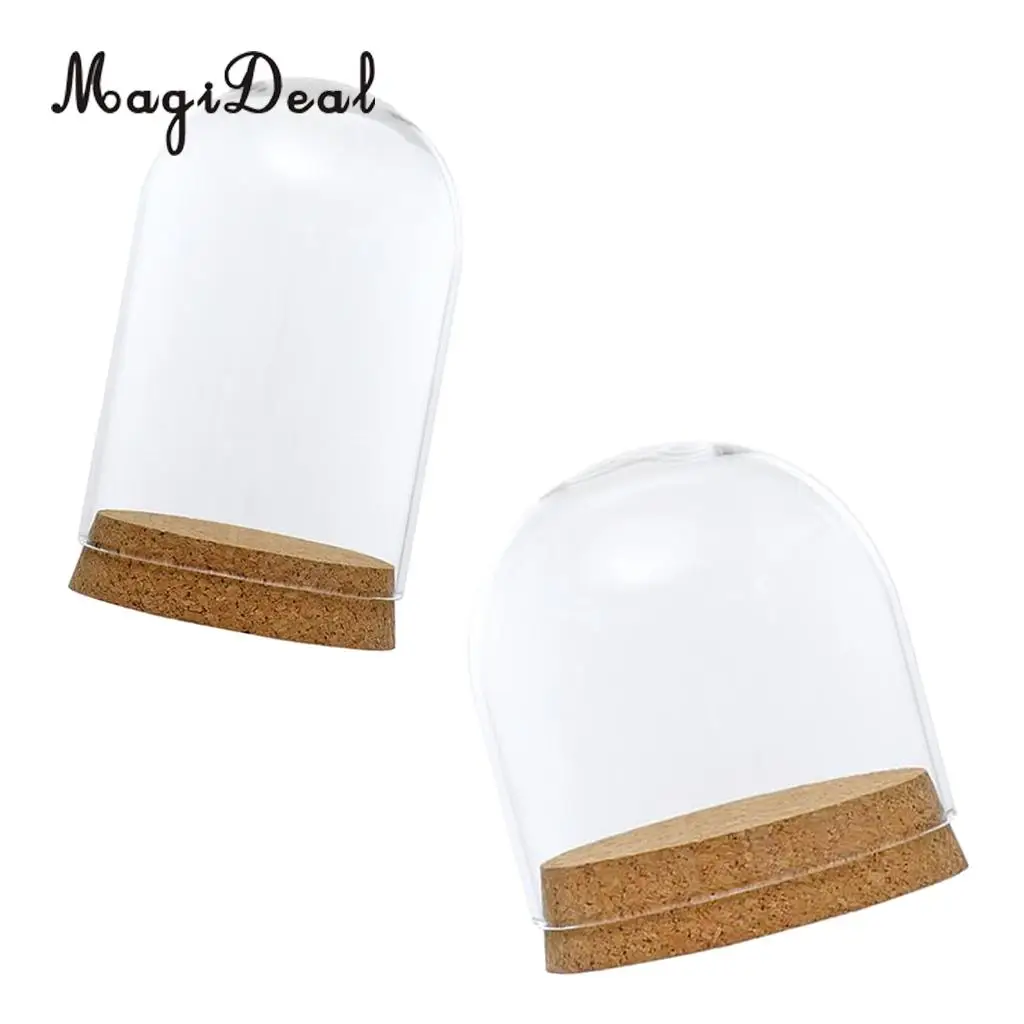2pcs Clear Glass Display Dome Cover Cloche Bell Jar Succulent Terrariums with Wood Cork for Office Table Decor DIY
