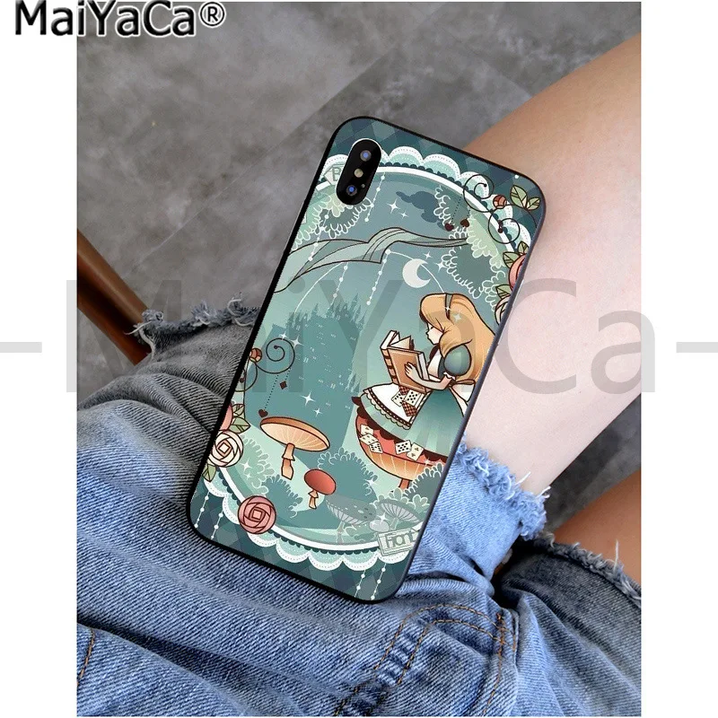 Черный чехол MaiYaCa Alice in Wonderland cat из ТПУ для iphone 11 pro X XS MAX 66S 7 7plus 8 8Plus 5s XR