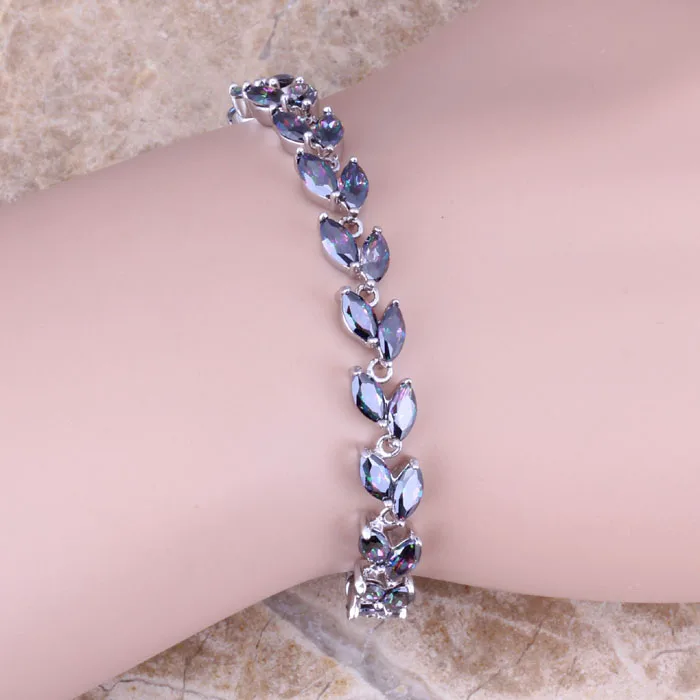 

Stunning Rainbow Mystic Cubic Zirconia 925 Sterling Silver Link Chain Bracelet 6.5 - 7.5 inch & Gift Bag S0819