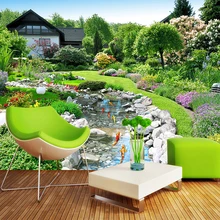 3D сад Рыбный Пруд Природа обои с пейзажной тематикой настенная живопись гостиная спальня ресторан фон домашний декор настенная ткань