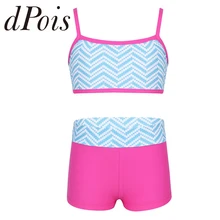 Детский спортивный костюм из 2 предметов для девочек, на бретельках, на бретельках, в клеточку, на спине, для плавания, топ с Низами, комплект для занятий танцами