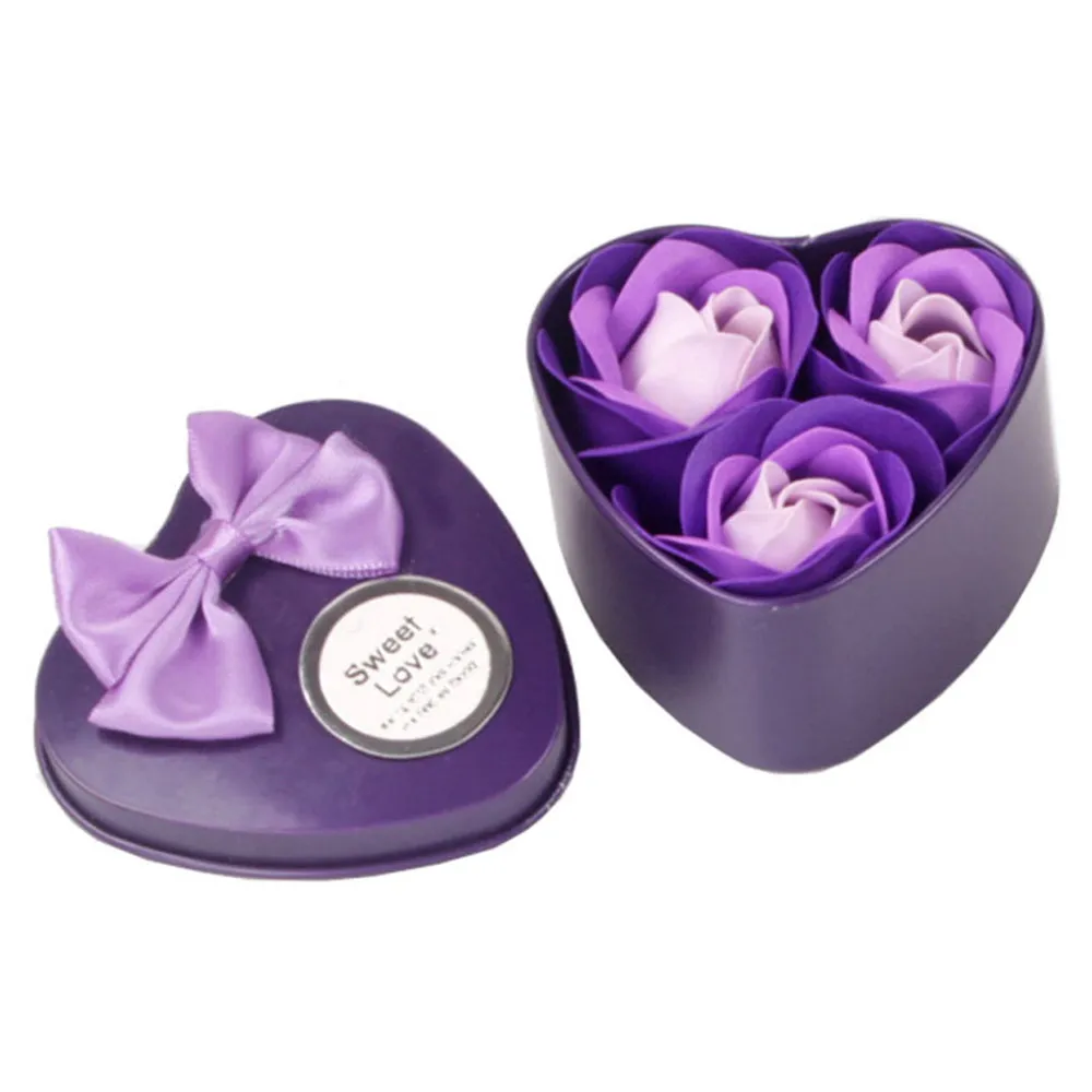 3 шт., ароматизированное мыло в форме сердца с лепестками роз для ванны, рождественский подарок, украшение для свадебного фестиваля, лучший подарок для конфет в коробке, освежитель воздуха - Цвет: Purple