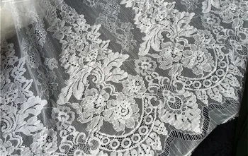 

150cm Wide White flower lace trim Eyelash lace fabric French Chantilly lace fabric Diy Wedding bridal Sewing Applique 3meter/lot
