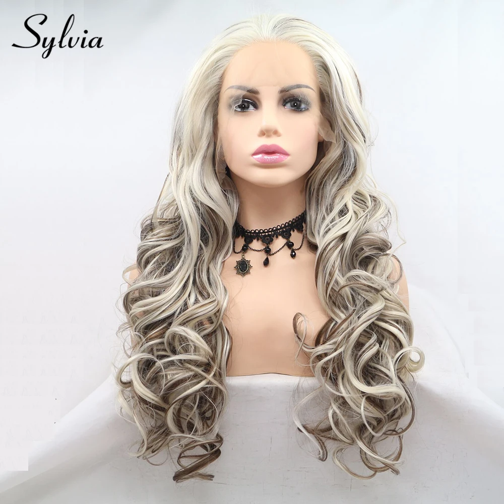 Sylvia Platinum Светлый блонд коричневый кудрявые синтетические парики на шнурках