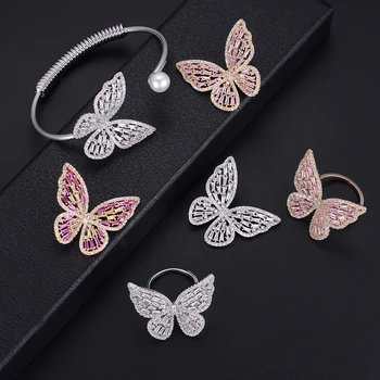 

GODKI Fashion Luxury Super Shiny Stereo Flowers AAA Cubic Zirconia Women Width Bracelet Bangle And Ring Set