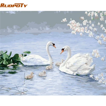 

RUOPOTY Frame Swan Animals DIY Painting By Numbers Modern Acrylic Paint On Canvas Painting Unique Gift For Home Decor Artworks