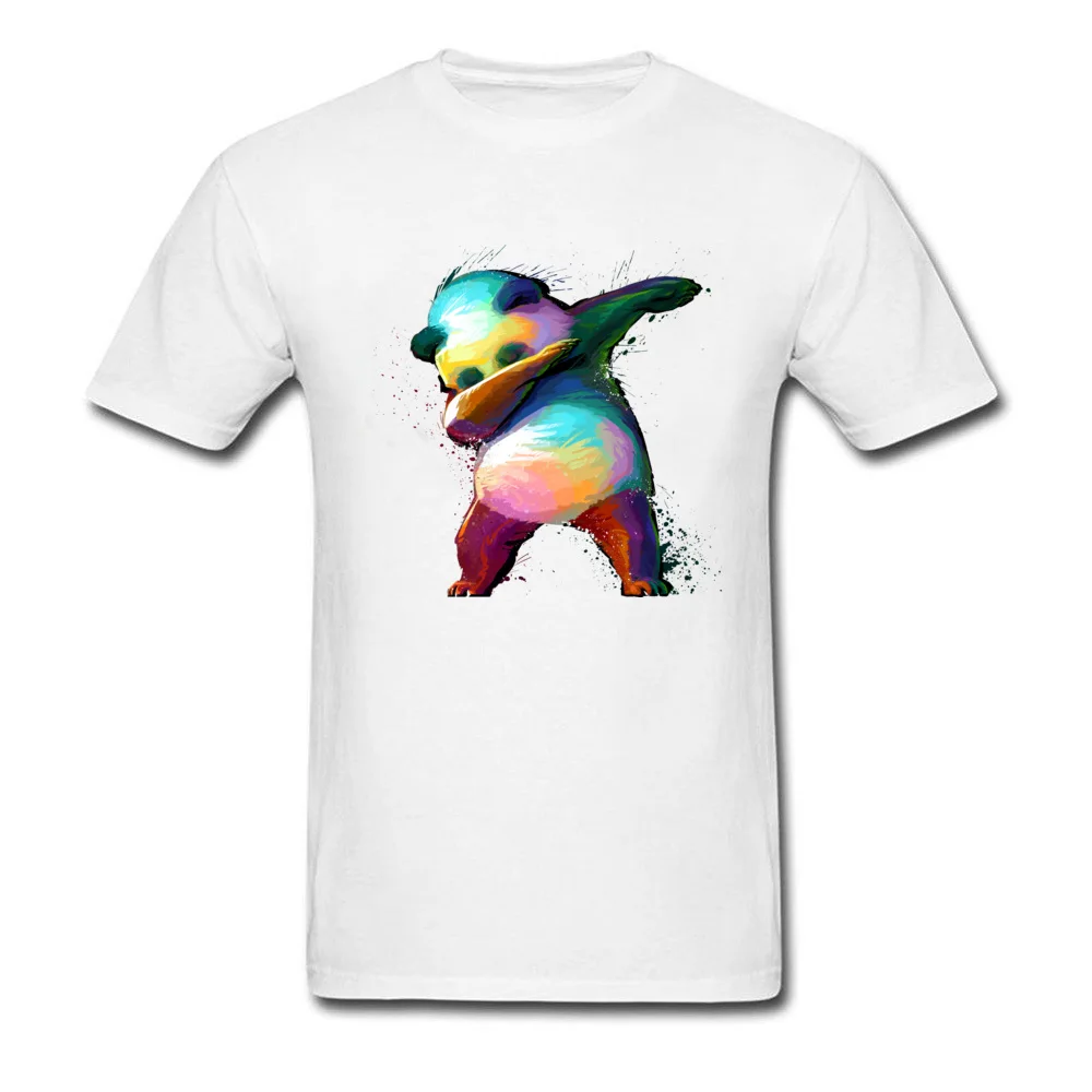 Round Collar Dabbing Panda 100% Cotton Fabric Men's Tshirts Geek Short Sleeve Tees New Arrival Birthday Tees Wholesale Dabbing Panda white