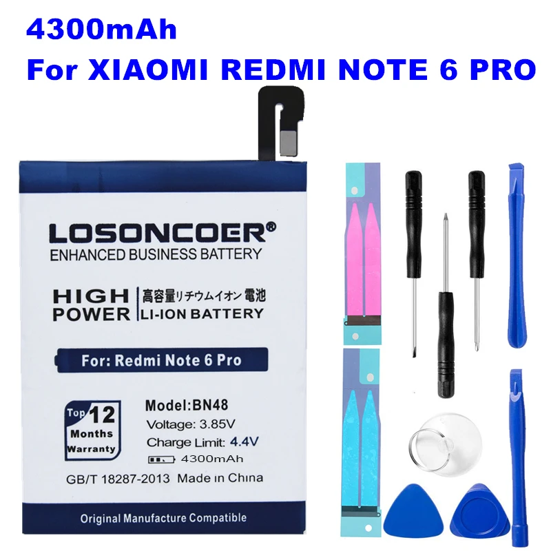 

LOSONCOER 4300mAh BN48 Replacement Battery For XiaoMi BN48 Redmi Note 6 Pro Phone Battery~In Stock