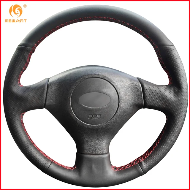 MEWANT Black Genuine Leather Car Steering Wheel Cover for Subaru Legacy