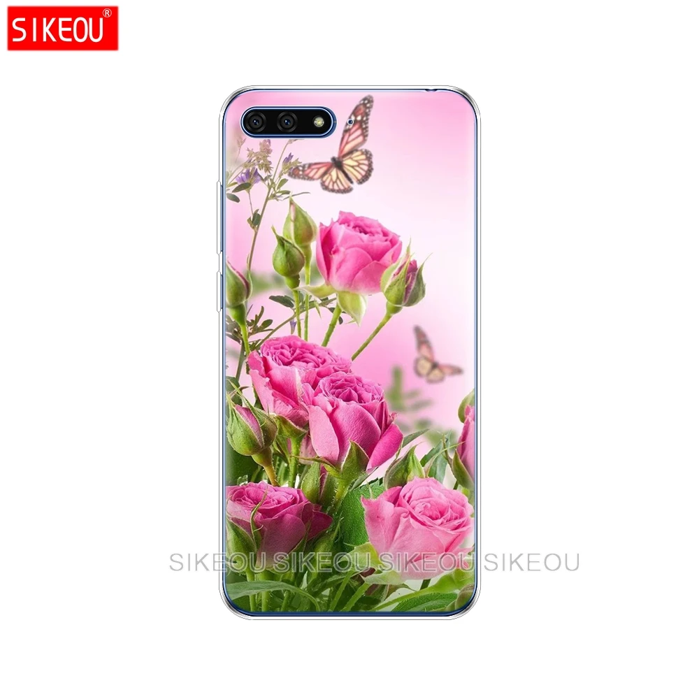 Силиконовый чехол для телефона Huawei Honor 7A PRO 7C Y5 Y6 Y7 Y9 2017 2018 Prime Case Rose purple flower|Бамперы|