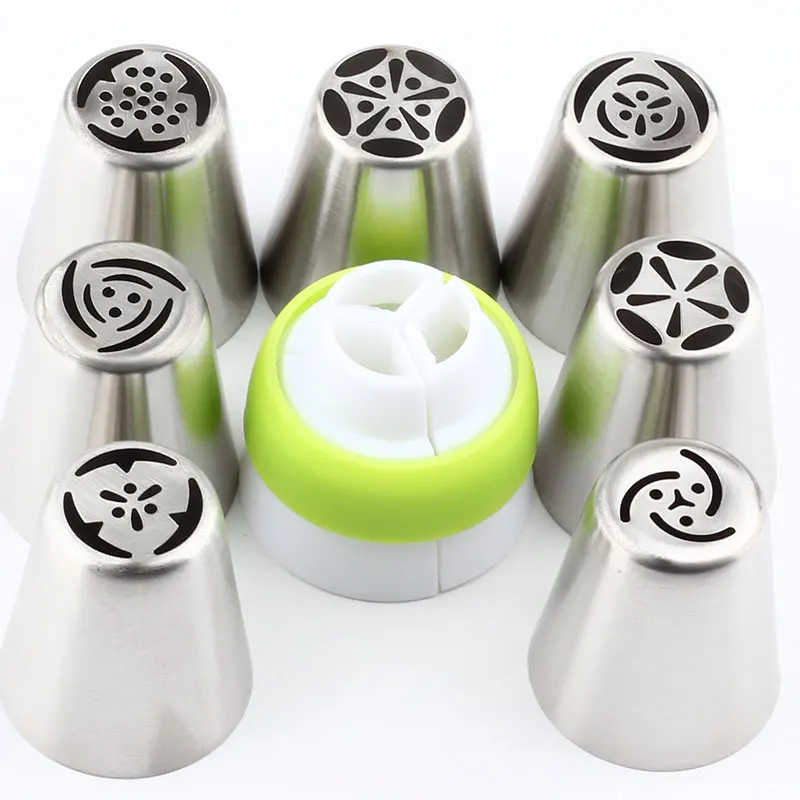 

Tulip Russian Stainless Steel 8Pcs/Set Icing Piping Nozzles Tips Cream Pastry 1Pcs Coupler Tips Cake Cupcake Decorating