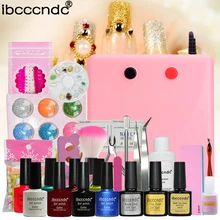 Набор для дизайна ногтей Маникюрные Инструменты Набор 36 Вт УФ лампа 8 цветов гель лак Базовое покрытие Матовый верх с удалителем обертывания накладные наклейки на Кончики ногтей