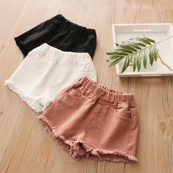 

2019 Hot Fashion Beauty Cute 3 4 6 8 10 12 Years Children Cotton Tassel Pocket Elastic Waist Kids Baby Girls Summer Denim Shorts