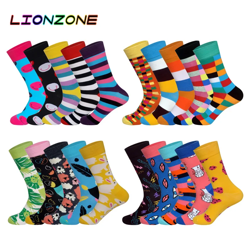 LIONZONE 5 пар/лот Happy Socks пакет продать Животные MutiColors британский стиль уличной дизайнер хлопковые носки забавные с подарочной коробке