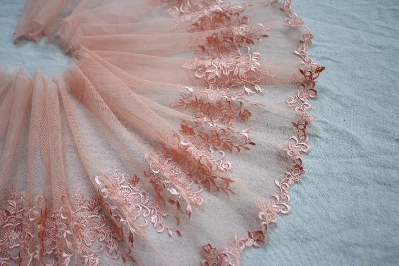 Широкий 23 см Высокое качество розовый сетчатый цветок кружевная отделка вышитые ленты Украшенные танцевальная юбка костюм DIY аксессуары 188A07