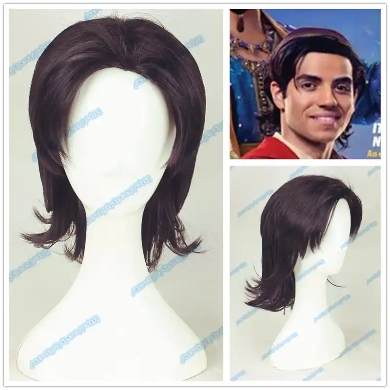 2019 Movie Aladdin Black Brown Short Hair Wig Cosplay Prince Mena