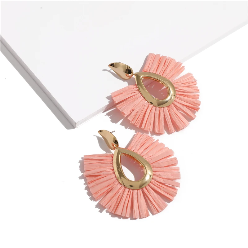 

NEW Statement Tassel Earrings for Women Bohemian Big Gold Drop Fringed Earrings Female Green Lafite Pendientes Fashion Jewelry
