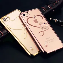 Love Heart Rose Gold Plating Glitter Diamond Phone Cases For iphone 7 Plus 6 6s Ultra Thin Soft TPU Silicone Crystal Clear Cover