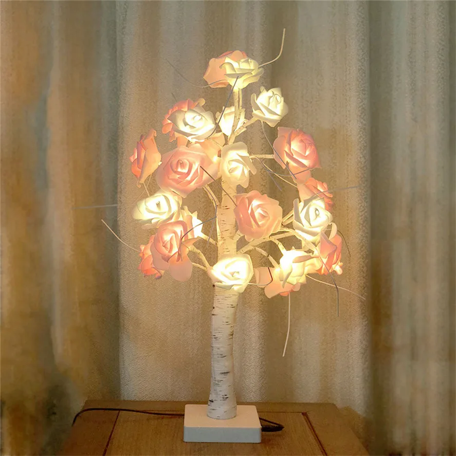

New Party Decor Rose Lights 1PC USB 24 LED Beads Rose Potted Lamp Desk Top Bonsai Tree Light Wedding Decor 0514#30