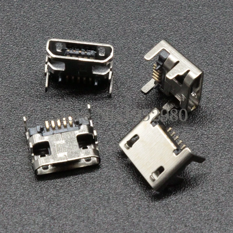 

10PCS Micro USB Socket 5 Pins 4 Legs B Type Female Connector SMT Tail Charging Socket PCB Board
