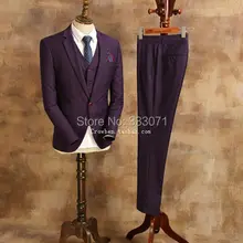 Классические фиолетовые смокинги для жениха, приталенный Блейзер, строгий костюм для мужчин, свадебное платье, индивидуальный заказ, 3 предмета, мужские костюмы