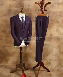 Классический фиолетовый Жених Смокинги для женихов 2016 Slim Fit Blazer портной костюм для Для мужчин Наряды на свадебную вечеринку изготовление