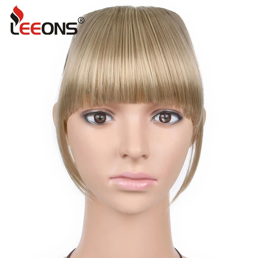 Natural Straight Synthetic Blunt Bangs High Temperature Fiber Brown Women Clip-In Full Bangs With Fringe Of Hair 6 Inch Leeons 3