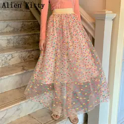 Alien Kitty/милые повседневные элегантные юбки в горошек в стиле ампир, коллекция 2019 года, винтажные простые юбки трапециевидной формы