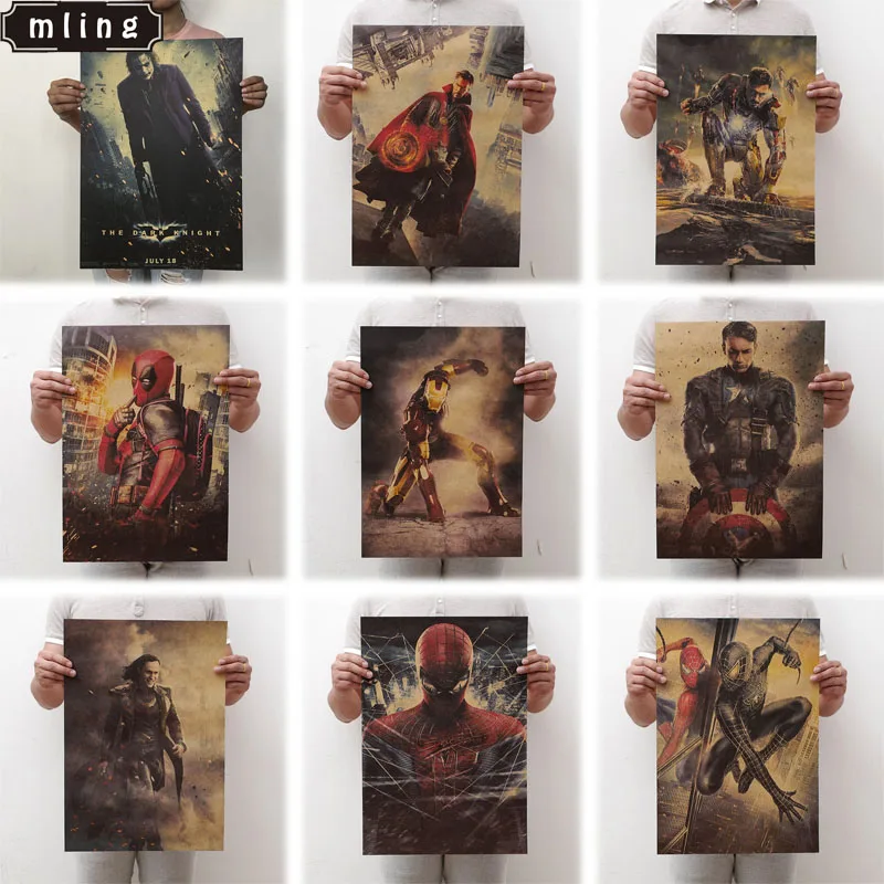 Mling 1 шт. 51,5x36 см фильм серия Marvel плакат Мстители ретро постер наклейки на стену для Гостиная украшение дома