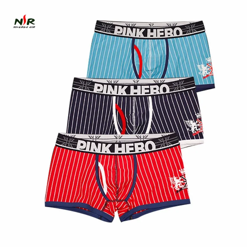 Pink Hero Men Underwear Boxers Cotton Stripes Sexy Men Boxer Underwear Brand Men Flat Panties