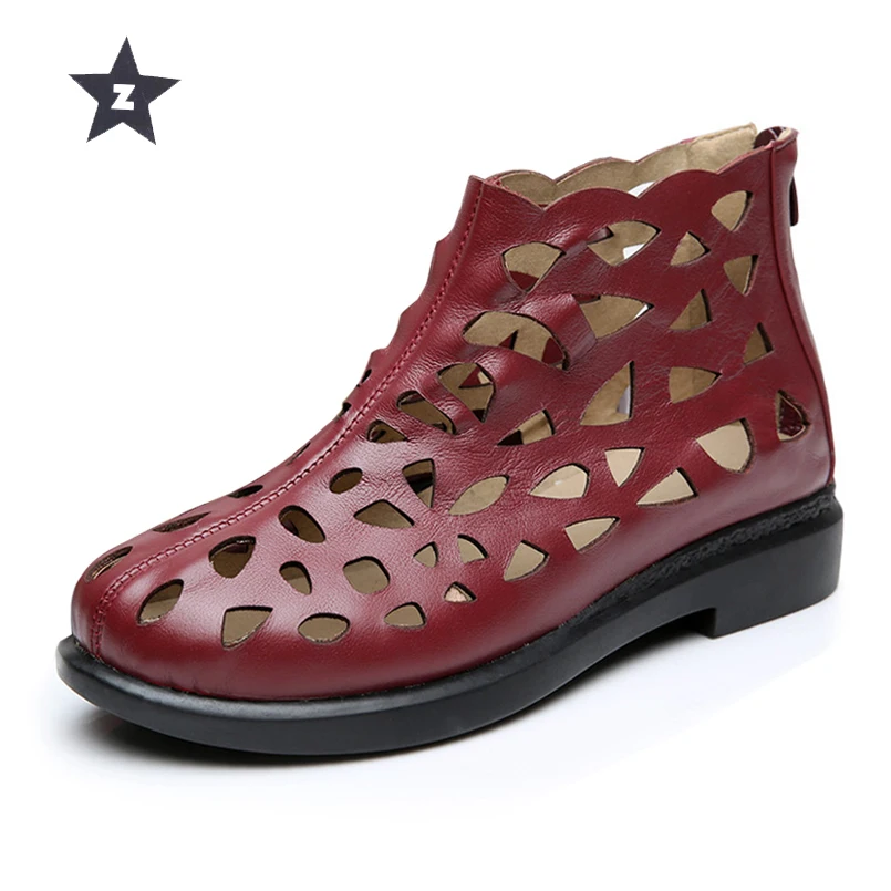 

Z genuine leather women boots summer women sandals women leather shoes hollow roman breathable casual booties design ankle boots