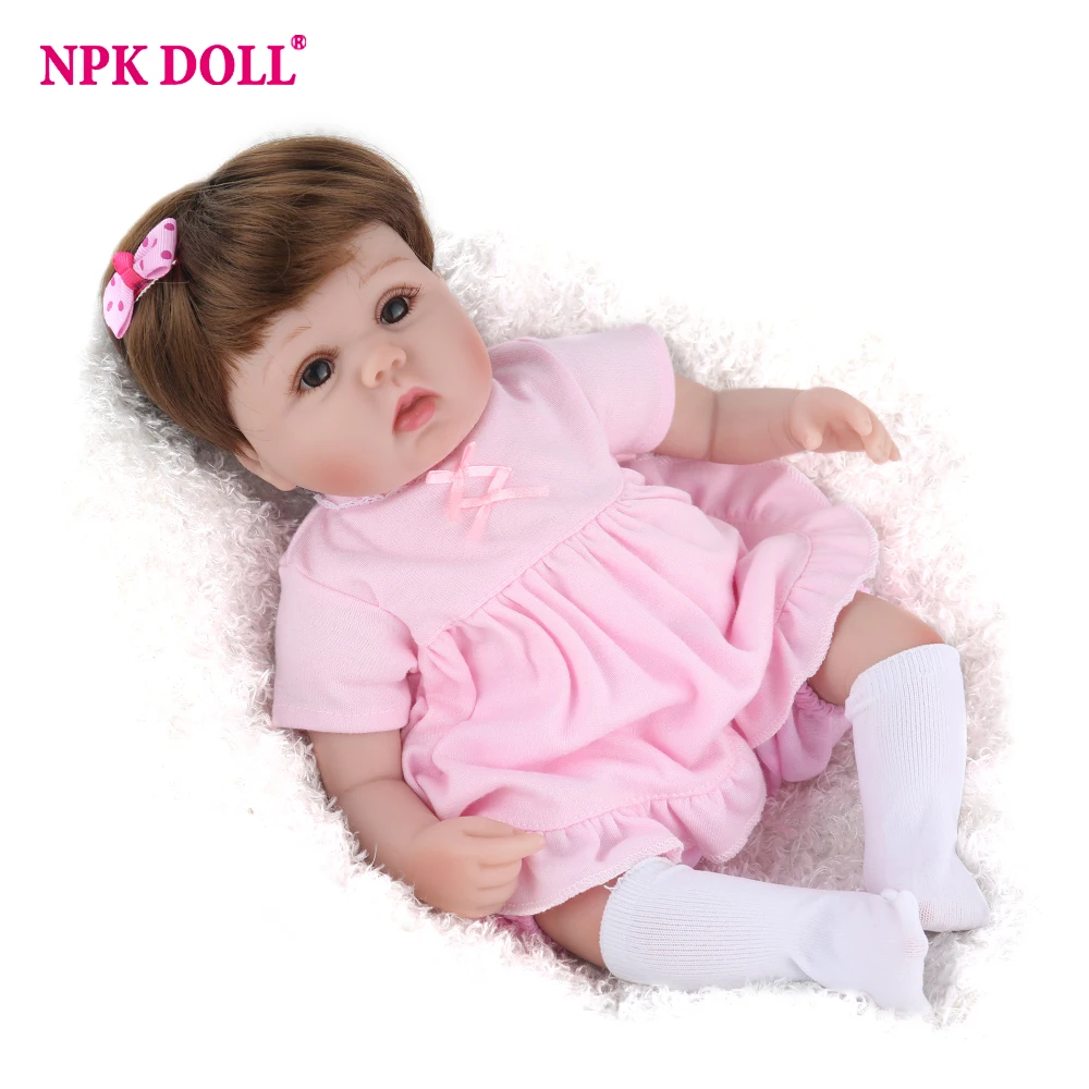 

NPK DOLL Reborn Baby 16 inch 45cm Soft Silicone Cloth Body Kids Playmate Collection Birthday Plush Toys Lucy Bebe Girl Pink