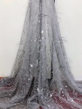 

stock 5yards JH010# 2color sequins embroidery and feathers lace fabric for bridal wedding dress/sawing Free shipping