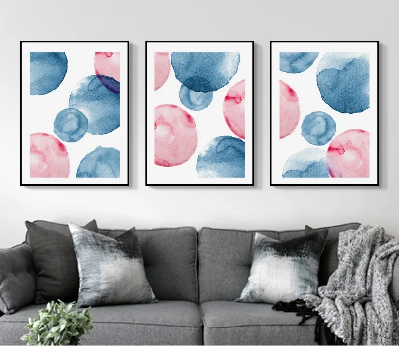 Modern Blue Ink Abstract Circles Decorative Painting Modular Picture Wall Art Canvas for Living Room Unframed | Дом и сад