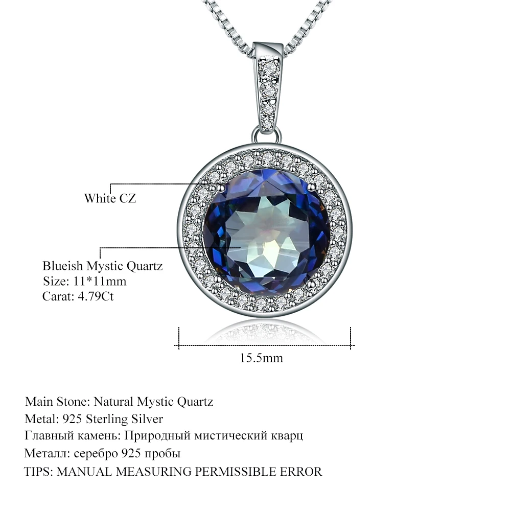 Gem's Ballet 4.79Ct натуральный Blueish мистический кварцевый камень ожерелье с кулоном из цельного 925 пробы серебра хорошее ювелирное изделие для женщин