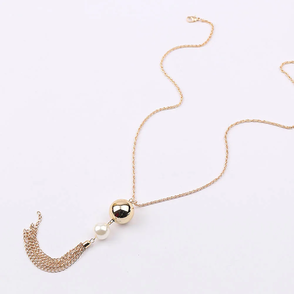 

Fashion Charm collares Imitation Pearl Pendant Beads Long Tassels Big Pendant Long Chain Sweater Necklace Jewelry Woman